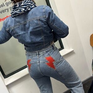 We The Free - Blue Jeans with Red Lightning Bolt Design